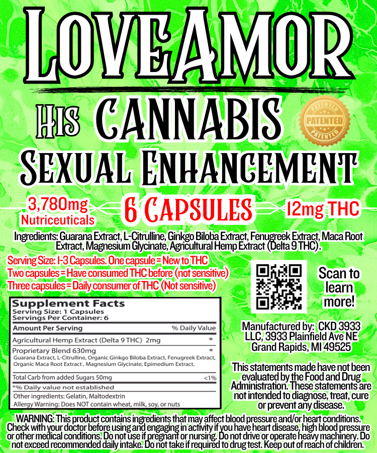 LOVEAMOR - Male Cannabis Sexual Enhancement Capsules - Best Damn Gummy's - Retail